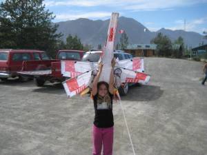 Bronwyn Goodwin shows the power of the X-Wing Fighter kite at KLRS